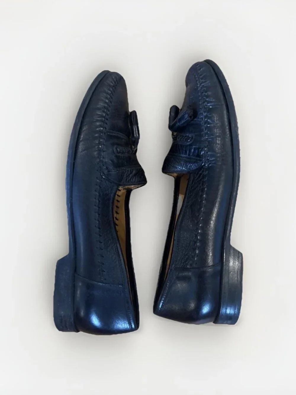 Miguel Angel Men’s Tassel Dress Loafers Pebbled Moc Toe Leather Sz 9, Black